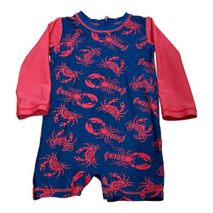 Hatley Rash Guard Swimsuit Baby 12-18 Months Navy Pink Lobster Long Sleeve